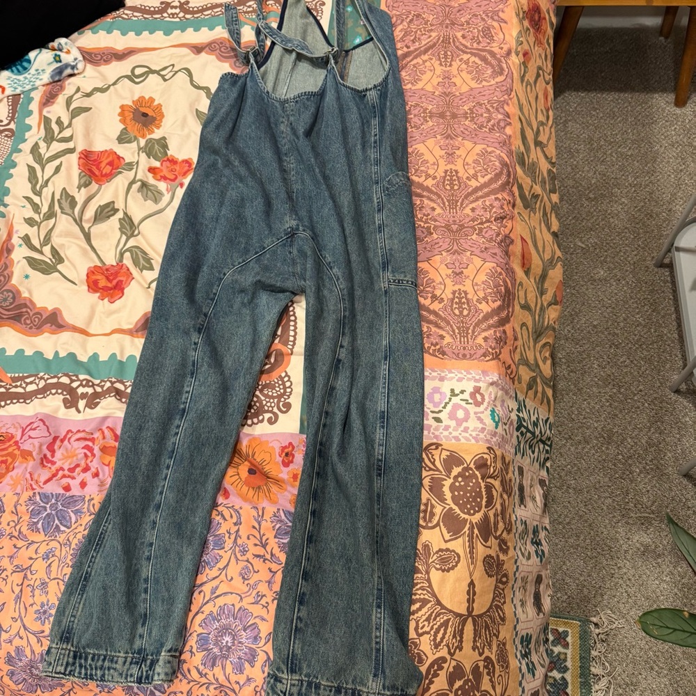 Free People High Roller Denim Overalls Jeans - Blue - Picture 2 of 4
